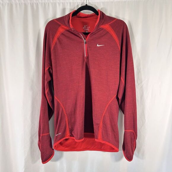 Nike Jacket Men's Large Red 1/4 Zip Long Sleeve Dri-Fit Running Turtleneck - Picture 1 of 8